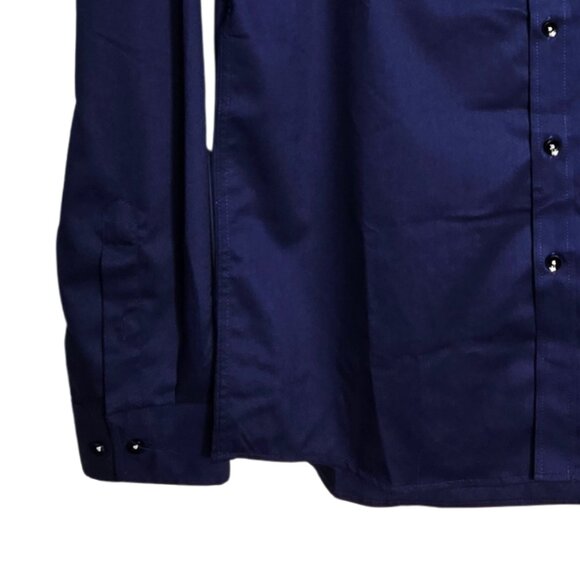 NWOT | Men's Navy Blue Solid Long Sleeve Button Up Dress Shirt Business | Small - Picture 3 of 5